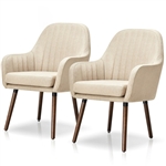 Set of 2 Retro Linen Accent Chair w/ Espresso Rubber Wood Frame - Off White
