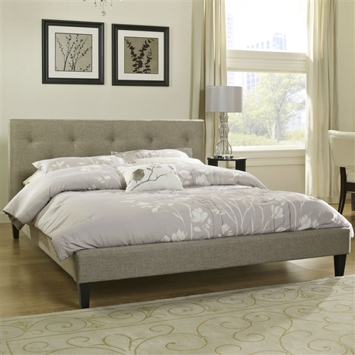 Twin size Modern Classic Upholstered Platform Bed with Tufted Headboard in Tan Beige