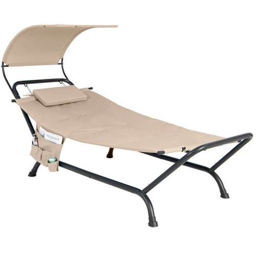 Tan Hammock Style Chaise Lounge Chair with Canopy Storage Bag