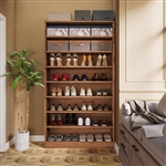 9 Tier  Brown Wood Shoe Storage Cabinet, Holds Up To 45 Pairs