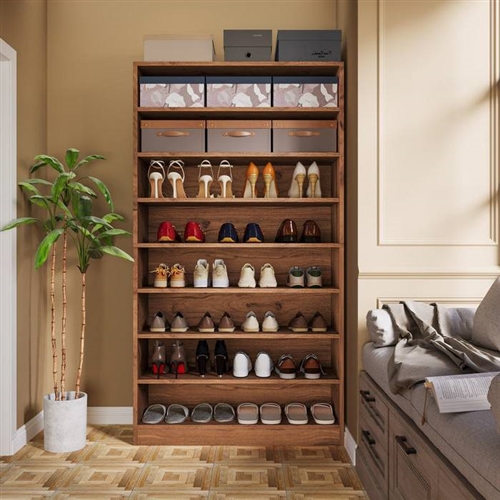 9 Tier  Brown Wood Shoe Storage Cabinet, Holds Up To 45 Pairs