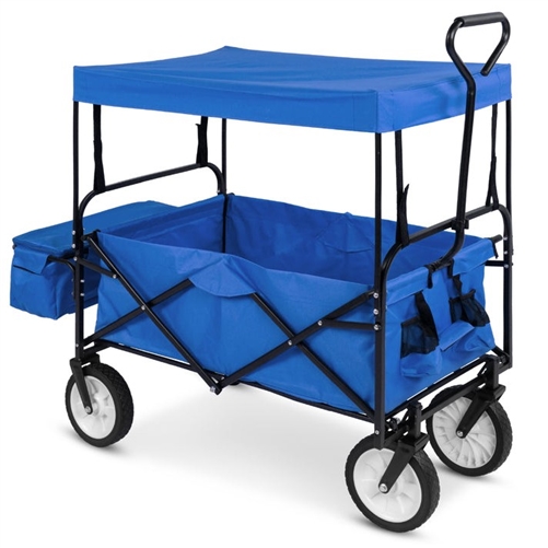 Collapsible Utility Wagon Cart Indoor/Outdoor w/ Canopy - Blue