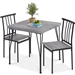 Modern 3-Piece Metal Frame Dining Set with Grey Wood Top Table and 2 Chairs