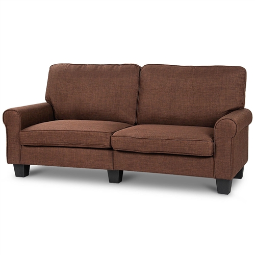 Classic Brown Fabric Loveseat Sofa with Armrests