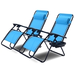 Set of 2 Blue Folding Outdoor Zero Gravity Lounge Chair Recliner