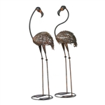 Set of 2 Metal Outdoor Wild Flamingo Garden Statue Set