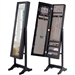 Black Wood Jewelry Storage Cabinet Freestanding Floor Mirror