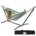 Portable Blue Green Stripe Cotton Hammock with Metal Stand and Carry Case