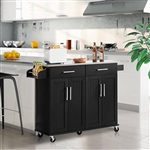 Black Kitchen Island Cart with Stainless Steel Top 2 Drawers and Cabinet