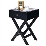 X-Shape 1 Drawer Nightstand End/Side Table Storage in Black