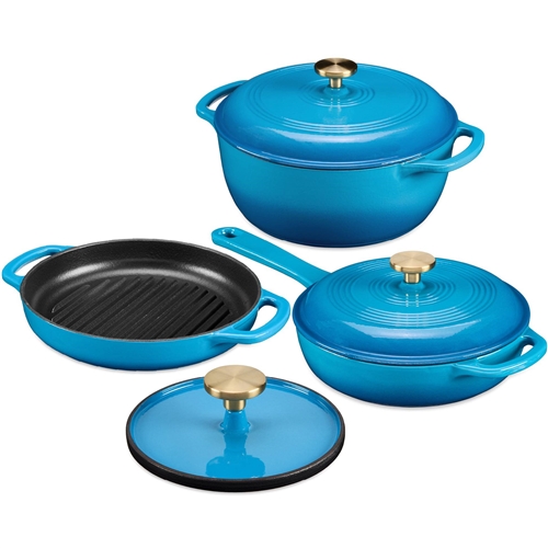 6-Piece Blue Cast Iron Cookware Set