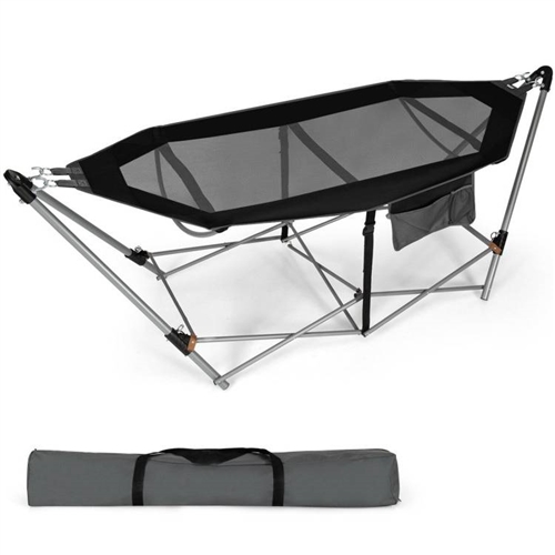 Black Portable Camping Foldable Hammock with Stand Carry Case