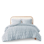 King/Cal King  3 Piece Jacquard Pompom Microfiber Hypoallergenic Comforter Set, Blue