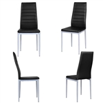 Set of 4 Modern High Back Black PVC Leather Dining Chairs with Metal Legs