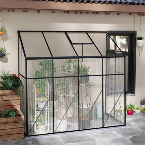 8.3 ft x 4.1 ft Outdoor Polycarbonate Lean-to Greenhouse with Black Metal Frame