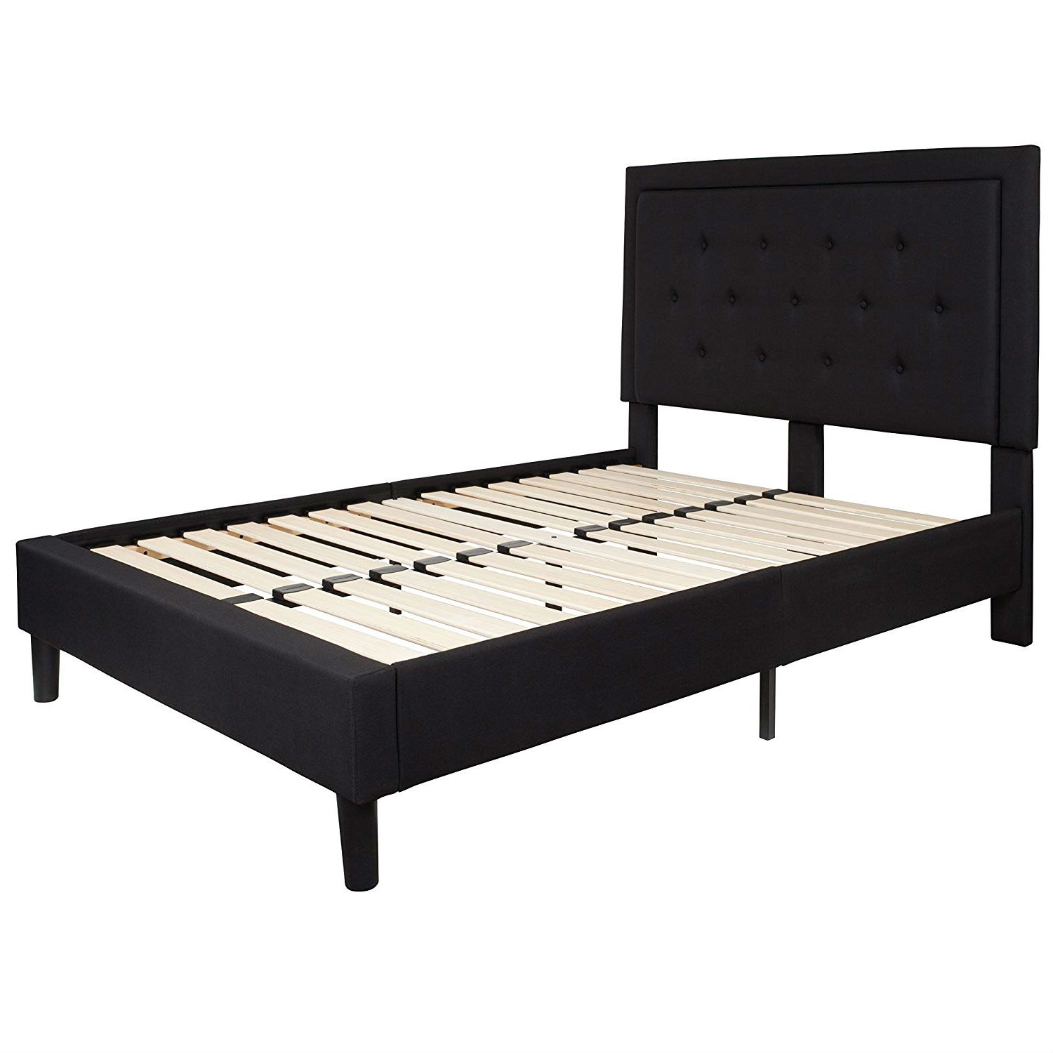 Full size Black Fabric Upholstered Platform Bed Frame with Headboard |  FastFurnishings.com