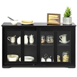 Black Wood Buffet Kitchen Dining Sideboard Storage Cabinet w/ Glass Sliding Door