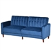 Mid-Century Modern Futon Sleeper Sofa Bed in Blue Velvet Upholstery