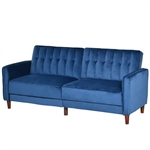 Mid-Century Modern Futon Sleeper Sofa Bed in Blue Velvet Upholstery