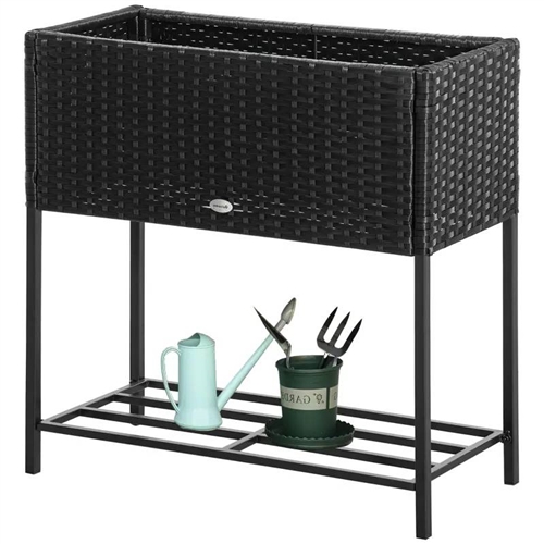 Black Elevated Modern Rattan Wicker Raised Garden Planter Box