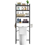 Over the Toilet Storage Freestanding Industrial Metal Wood Shelving Unit Black