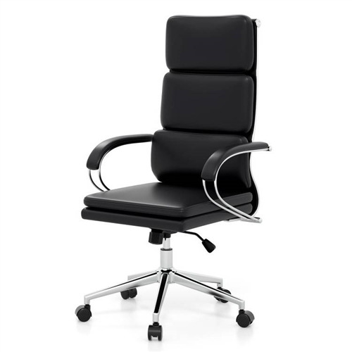 Black PVC Leather Office Chair Adjustable Height Rocking