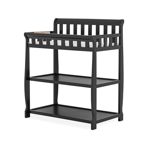 Modern Black Wooden Baby Changing Table with Safety Rail Pad and Strap