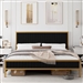 King size Gold Metal Platform Bed Frame with Black Velvet Upholstered Headboard