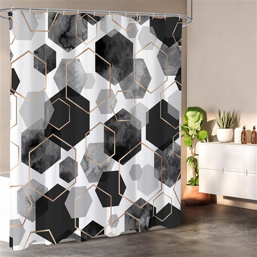 72"W x 72"H Abstract Black Geometric Polyester Shower Curtain