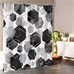 72"W x 84"H Black White Hexagonal Pattern Polyester Shower Curtain