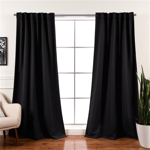 52 x 102 inch Solid Black Thermal Blackout Curtain Panels - Set of 2