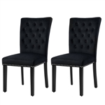 Black Button-Tufted Plush Velvet Dining Chairs – Set of 2