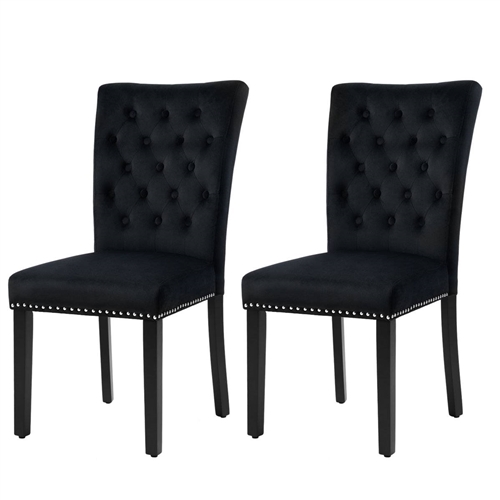 Black Button-Tufted Plush Velvet Dining Chairs – Set of 2