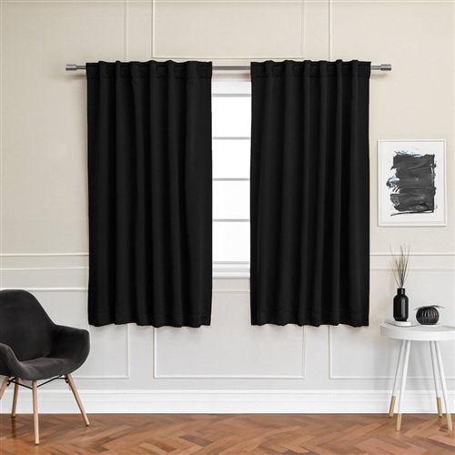 52 x 72 inch Solid Black Thermal Blackout Curtain Panels - Set of 2