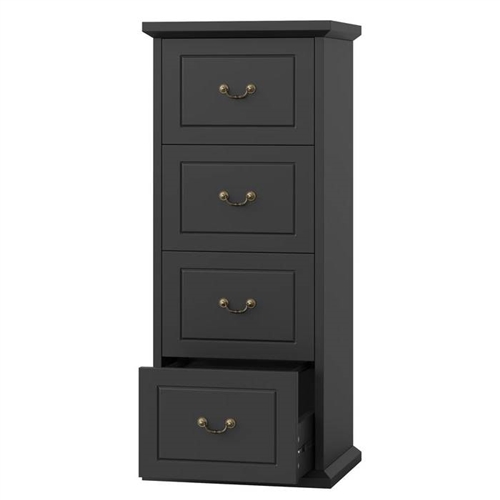 Traditional Wooden Black Vertical 4-Drawer Filing Cabinet Organizer