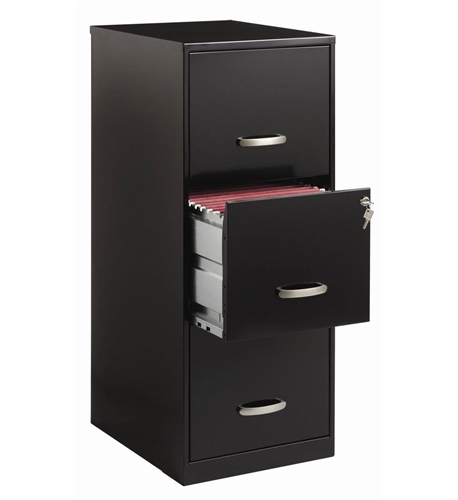 Black Metal 3-Drawer Vertical Key Locking Filing File Cabinet