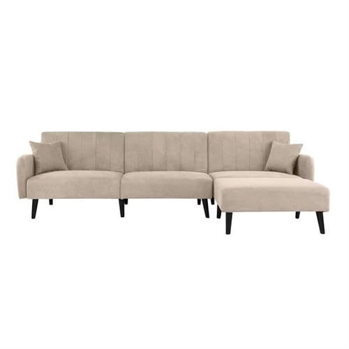 Modern Mid-Century Beige Linen Upholstered Sleeper Sectional Sofa