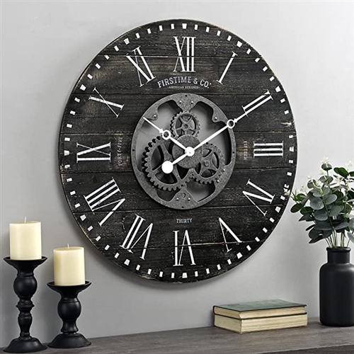 Industrial FarmHome Round Oversized Wall Clock in Rustic Black