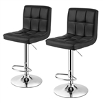 Set of 2 Modern Adjustable Height Bar Stools with Black PU Leather Swivel Seat