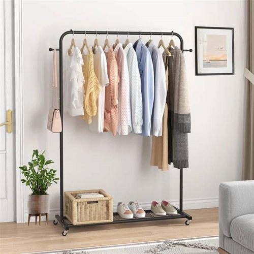 Black Modern Garment Rack Clothes Hanging Rod with Lockable Wheels