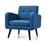 Mid-Century Modern Blue Linen Upholstered Accent Chair with Wooden Legs