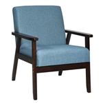 Retro Linen Wide Accent Chair w/ Espresso Rubber Wood Frame - Blue