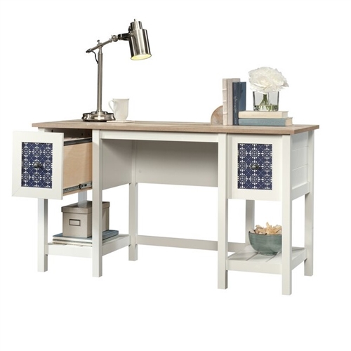 FarmHouse White Blue Oak 2 Drawer Office Writing Desk - Made In USA