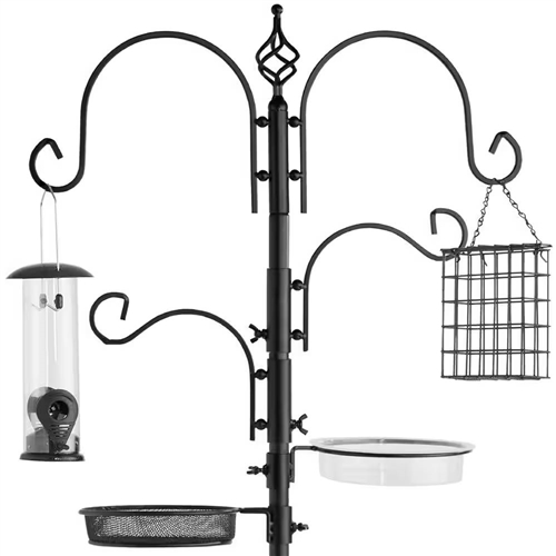 Complete Bird Feeder Set with Black Metal Stand and Bird Feeders
