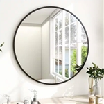 Round 24-inch Circular Bathroom Wall Mirror with Black Frame