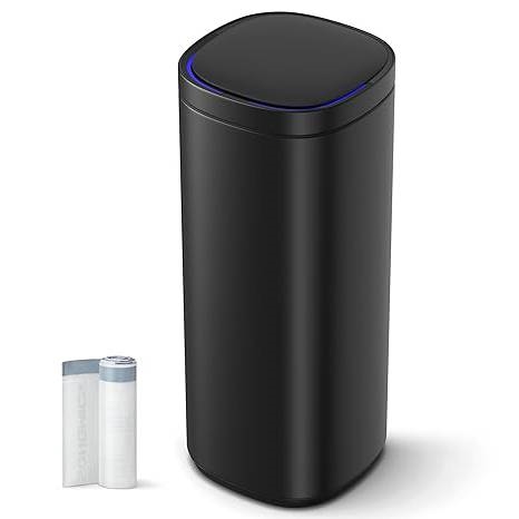 Black Motion Sensor Stainless Steel 13 gallon Trash Can with Ozone Button