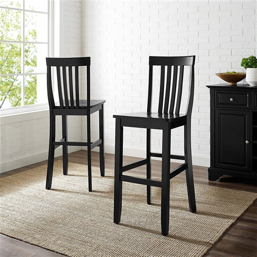 Set of 2 - Solid Hardwood 30-inch Bar Stools in Wood Black Finish