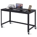 Mobile Steel Frame Laptop Computer Desk with Black Wood Top and Locking Casters