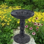 Outdoor Garden Fiberglass Bird Bath in Black Charcoal Stone Finish