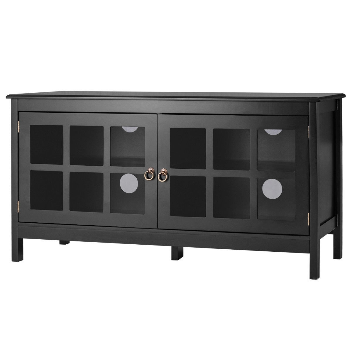 Black media cabinet with 2024 glass doors